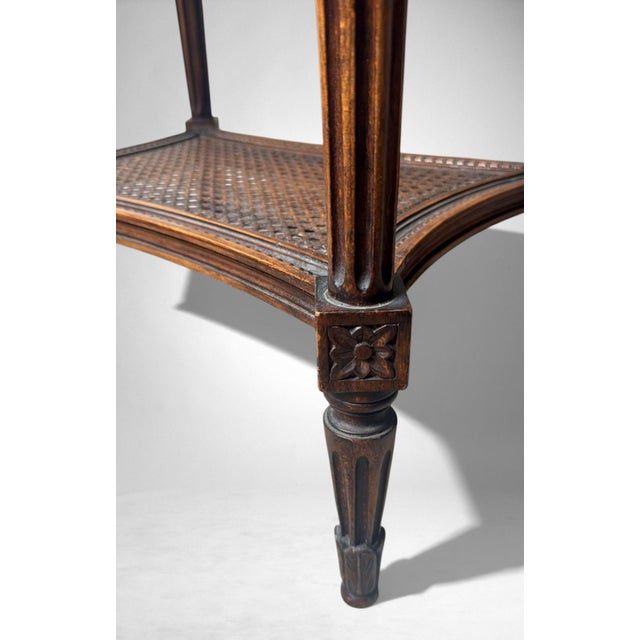 Early 20th Century Neoclassical Italian Walnut Side Table With Marble Top and Vienna Straw Shelf For Sale - Image 14 of 18