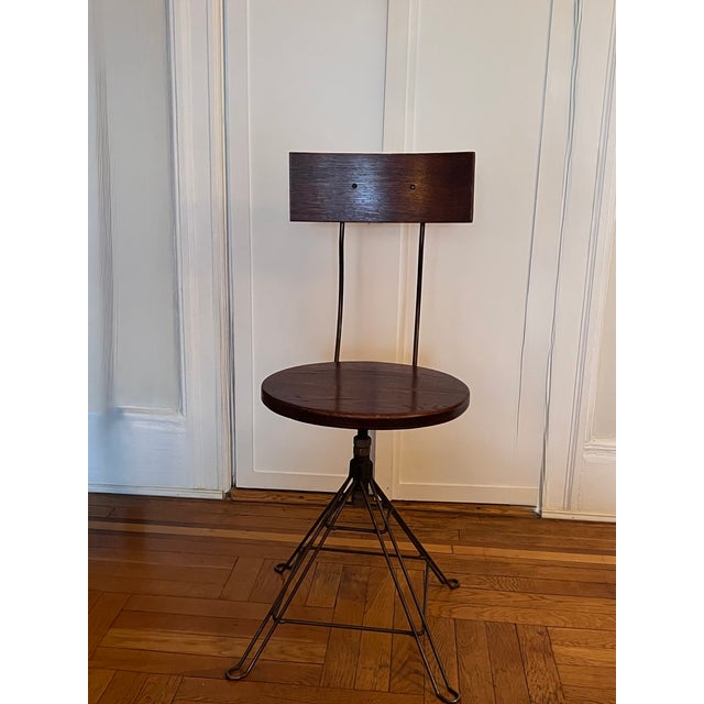 1960s Mid Century Industrial Wood and Metal Swivel Chairs For Sale - Image 4 of 11