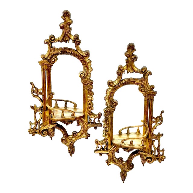 Pair of Chinese Chippendale Gilt Mirrored Wall Brackets For Sale