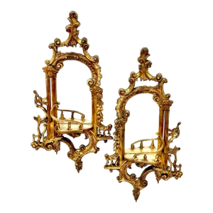 Pair of Chinese Chippendale Gilt Mirrored Wall Brackets