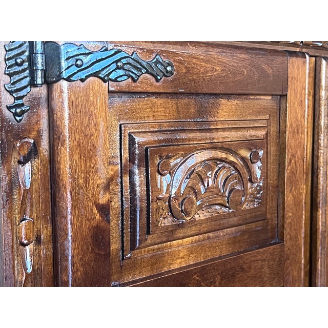 19th Century Narrow Catalan Spanish Baroque Carved Walnut Credenza or Buffet For Sale - Image 11 of 12