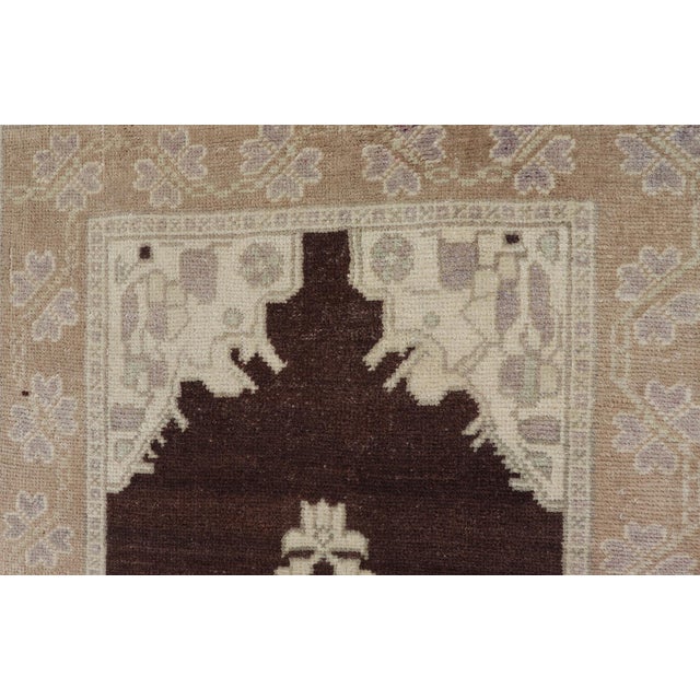 Brown Background Vintage Turkish Oushak Runner With Medallions in Cream & Ivory For Sale - Image 12 of 12