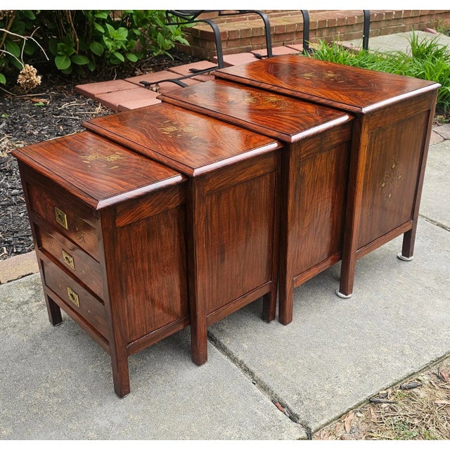 Early 20th Century Early 20th Century Rosewood Anglo Indian Campaign Style Nesting Chest Tables For Sale - Image 5 of 9