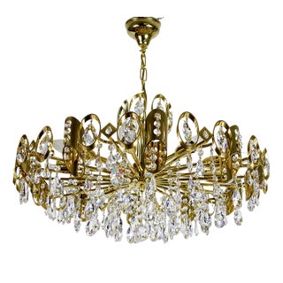 Brass and Crystal Sciolari Chandelier from Palwa, 1960s For Sale