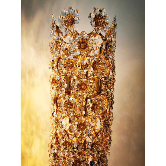 Hollywood Regency Vintage Gilt Brass and Crystal Floor Lamps from Palwa, 1960, Set of 2 For Sale - Image 3 of 18
