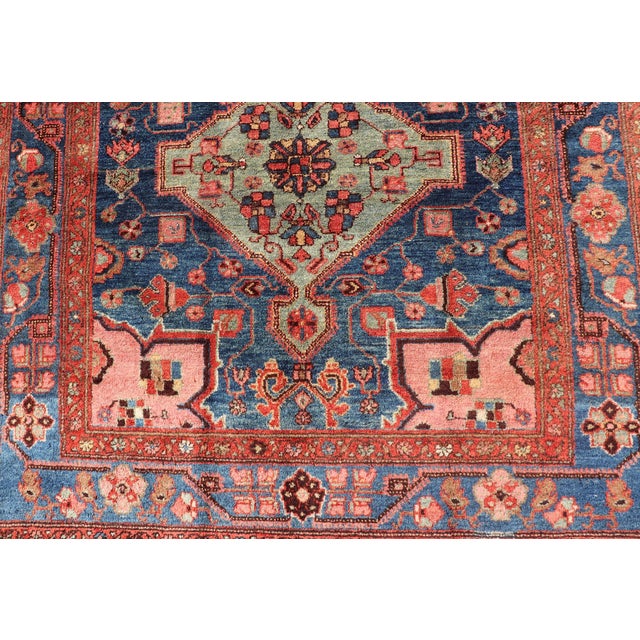 Antique Persian Karajeh Rug With Geometric Medallions in Green, Blue, and Red 5'2 X 7'10 For Sale - Image 10 of 14