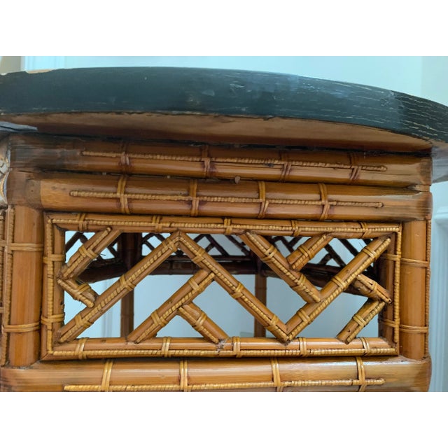 Black Lacquered Chinoiserie Fretwork Rattan Table For Sale - Image 10 of 10