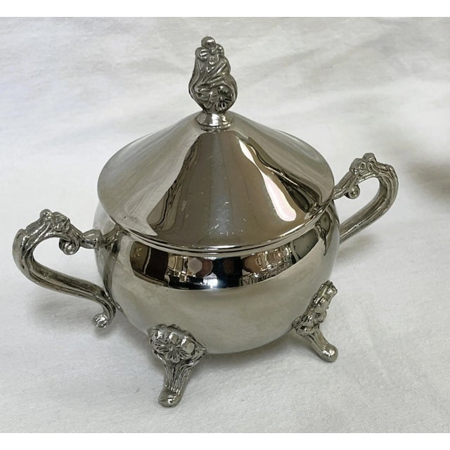 Shabby Chic Vintage 3-Piece Tea Service, Silverplate With Floral Details For Sale - Image 3 of 13