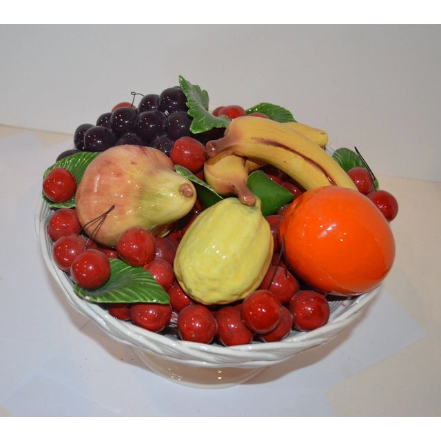 Beautiful vintage Italian ceramic fruit basket centerpiece by Lazarian, hand made in Italy. This eye-catching pedestal...