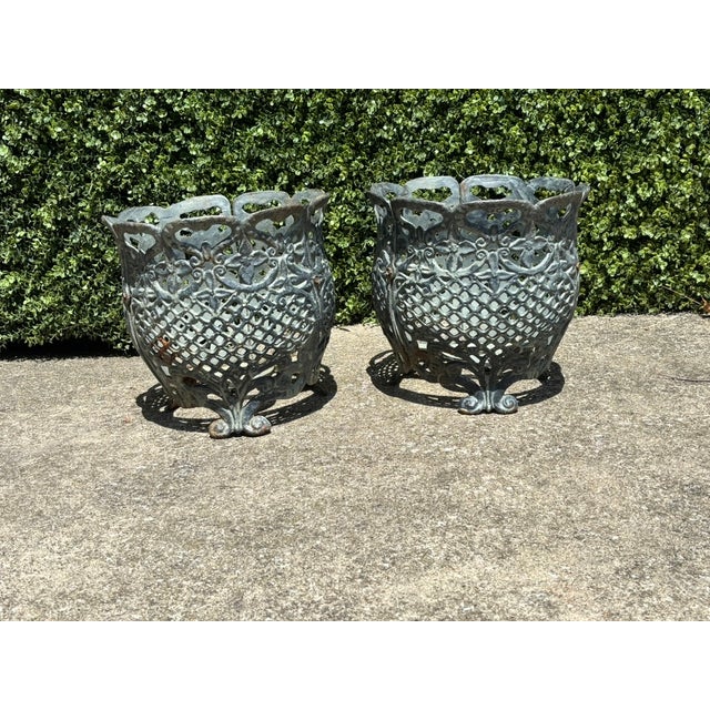 Matching Pair of Antique Victorian Cast Iron Reticulated/Lacework Planters For Sale - Image 15 of 18