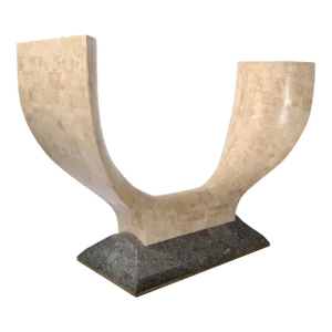 1980 Art Deco Style Maitland-Smith Tessellated Stone Marble Wood Console Table Base