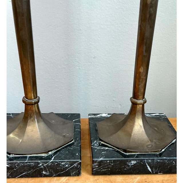 Brass Vintage Chapman Brass and Marble Candlestick Lamps - A Pair For Sale - Image 8 of 18