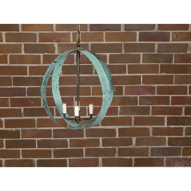 Metal Mid 20th Century Mid Century Modern English Copper Double Sphere Light Fixture with Verdigris Patina For Sale - Image 7 of 12