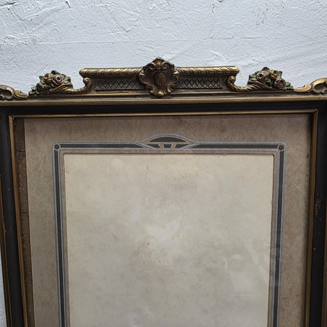 Brown 1930s Art Deco Wood Picture Frame, Gold Polychrome Floral Crest, 8x10 For Sale - Image 8 of 14