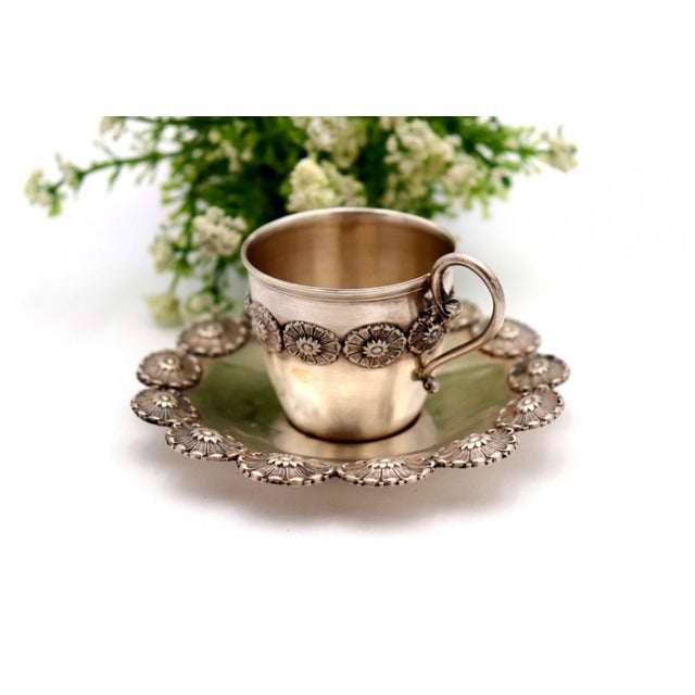Silver Cup and Saucer with Reliefs, Set of 2 For Sale - Image 3 of 5