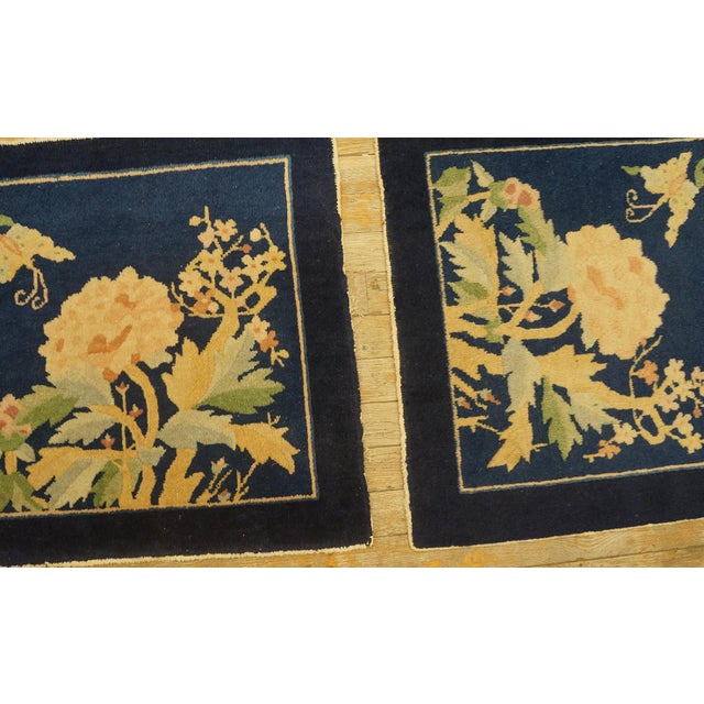 1920s Black Floral Modern Antique Chinese Peking Rug 2' 0'' X2' 0'' Hand Knotted Wool Carpet For Sale - Image 9 of 11