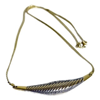 Vintage 1980s Italian Gold Two-Tone Herringbone Collar Necklace For Sale