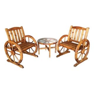 Southwestern Wooden Wagon Wheel Table and Chairs Set, 1960s For Sale