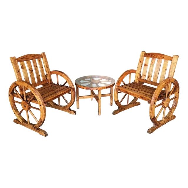 Southwestern Wooden Wagon Wheel Table and Chairs Set, 1960s For Sale