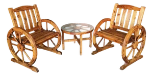 Southwestern Wooden Wagon Wheel Table and Chairs Set, 1960s