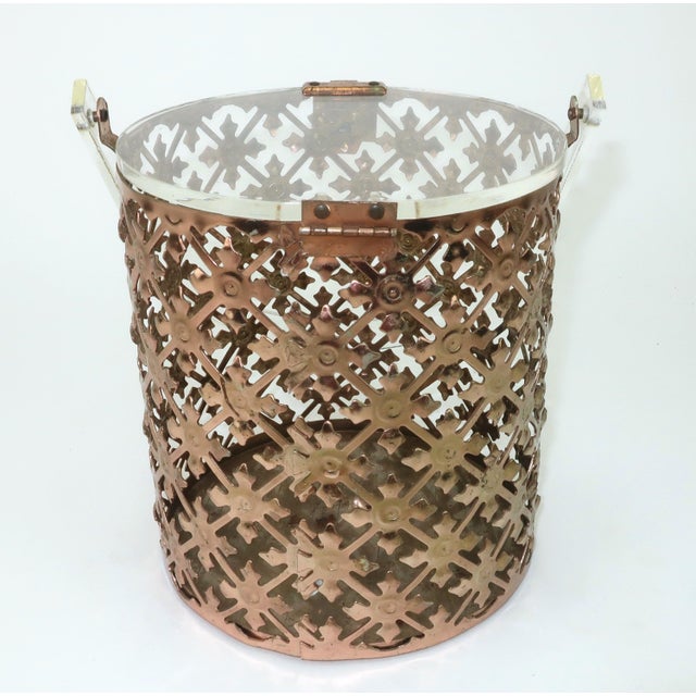 Metal Pierced Metal Filigree & Lucite Cylinder Box Handbag, 1950's For Sale - Image 7 of 14