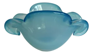 Vintage Hand-Blown Aqua Opaline Art Glass Sculptural Bowl
