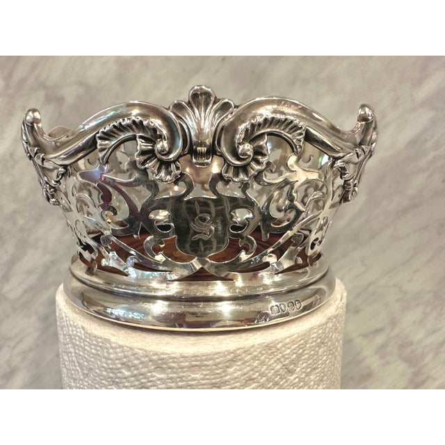 Pair of Antique Sterling Silver Wine Coasters For Sale - Image 4 of 5