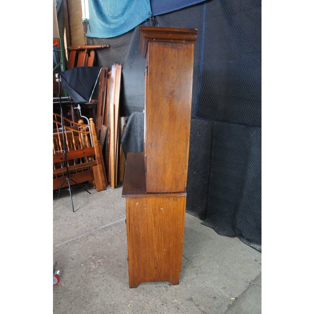 Antique Early American Stepback Farmhouse Oak Kitchen Cupboard Display Cabinet For Sale - Image 14 of 15