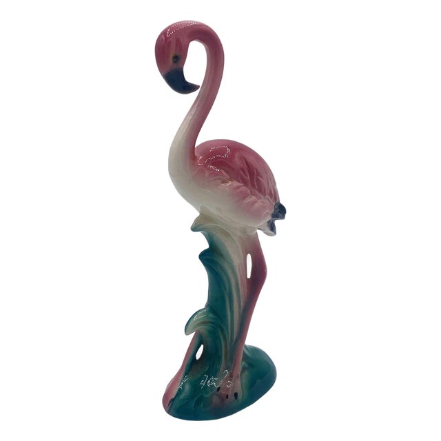 Mid 20th Century California Pottery Ceramic Inquisitive Pink Flamingo Figurine For Sale