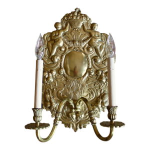 Continental Cast Brass Baroque Cartouche Sconce