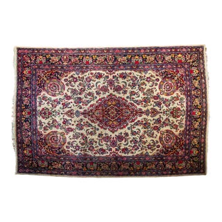 Vintage Floral Yazd Rug For Sale