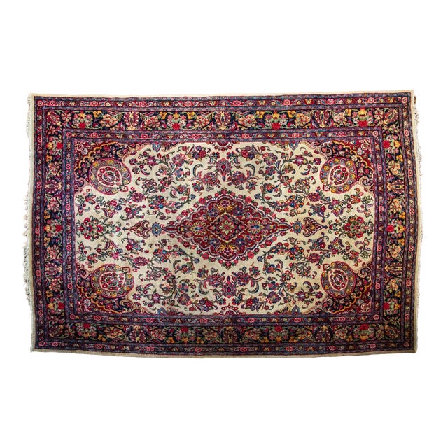 Vintage Floral Yazd Rug For Sale