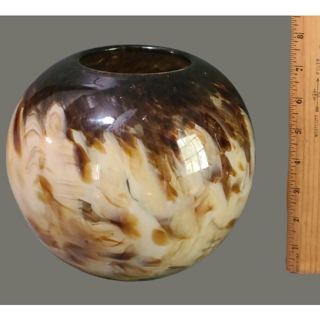 Glass Vintage Italian Hand Blown Art Glass Amber Tan Brown Color Rose Bowl Vase For Sale - Image 7 of 8