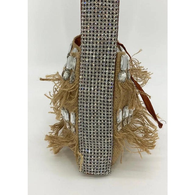 Dolce and Gabbana Crystal Rhinestone Burlap Shoulder Bag in excellent condition. Natural woven burlap/jute exterior with...