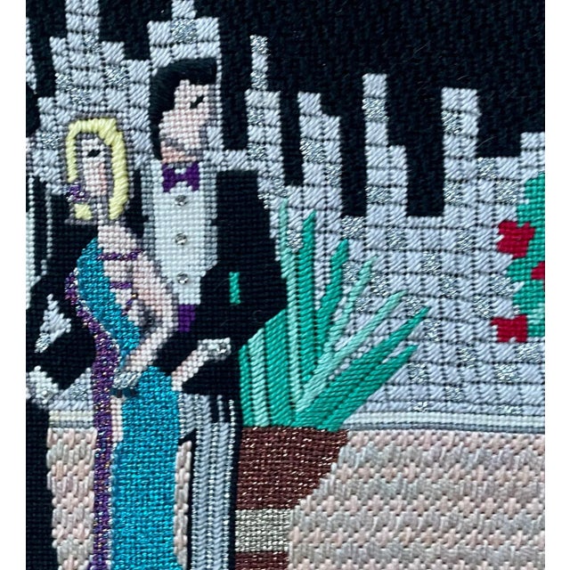 Textile 1980s Vintage Framed Embroidered Party People Portraiture For Sale - Image 7 of 12