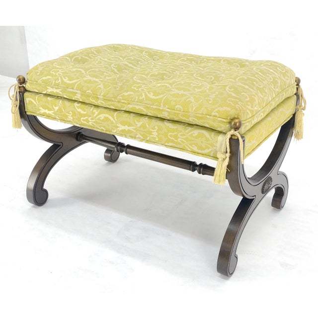 Regency Revival Style X Shape Base Upholstertred Bench From c1970s For Sale - Image 10 of 14