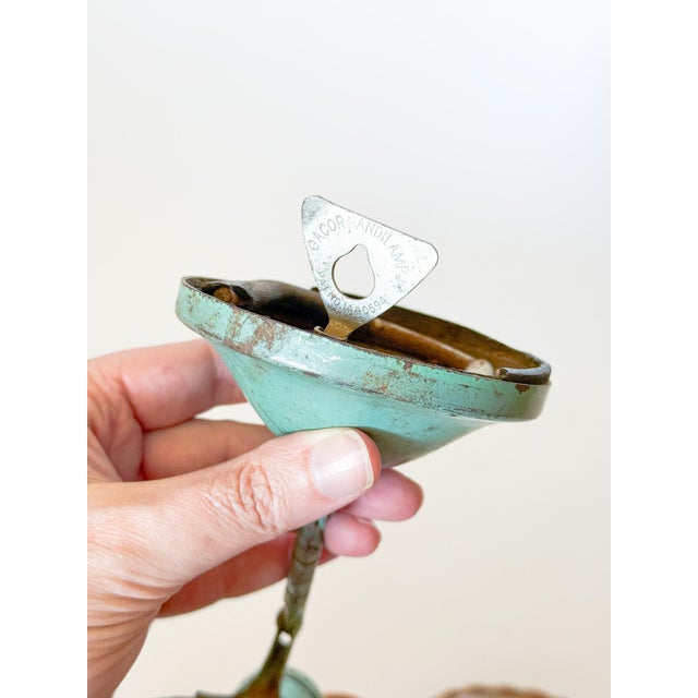 Antique Industrial Turquoise Heavy Brass Shelf or Hang Task Lamp, Articulating For Sale - Image 13 of 15