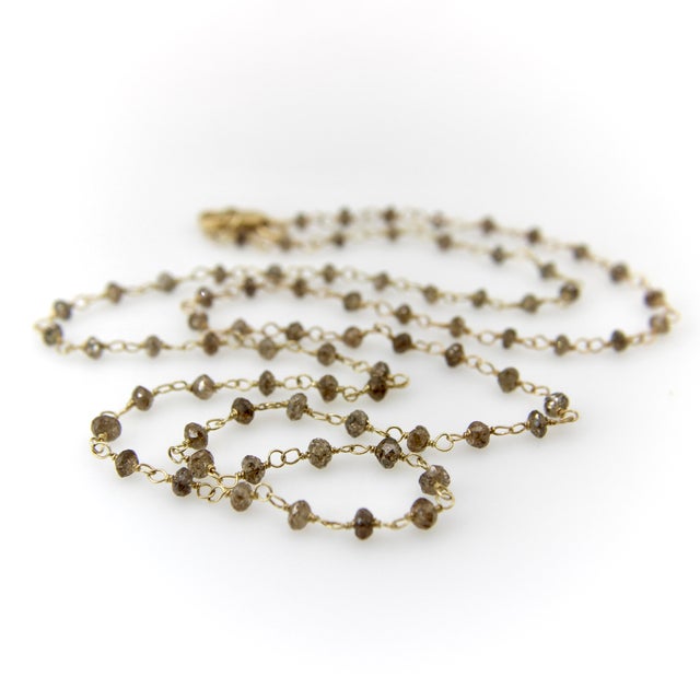 1990s 1990s 18k Gold Hand Wired Salt and Pepper Diamond Faceted Bead Necklace For Sale - Image 5 of 9