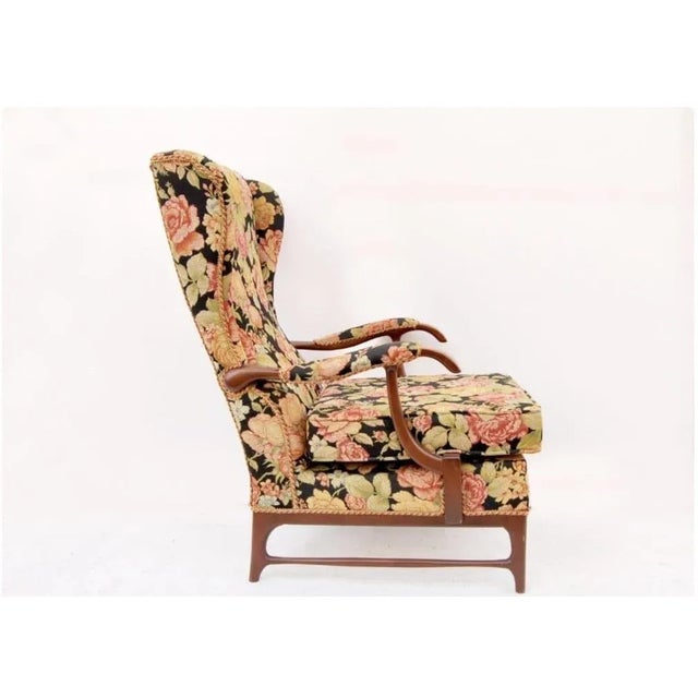 Mid-Century Modern 1940s Paolo Buffa Wing Back Floral Armchair For Sale - Image 3 of 6