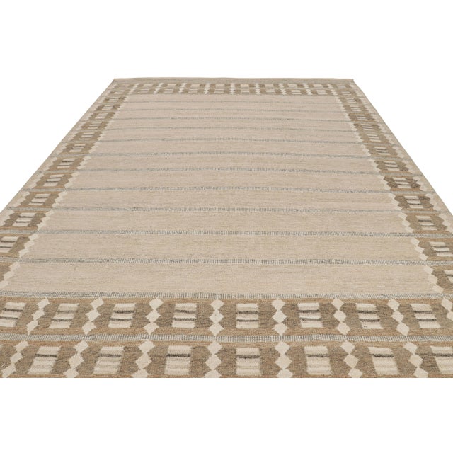 Mid-Century Modern Rug & Kilim’s Scandinavian Style Rug in Beige-Brown With Geometric Patterns - 6x9 For Sale - Image 3 of 7
