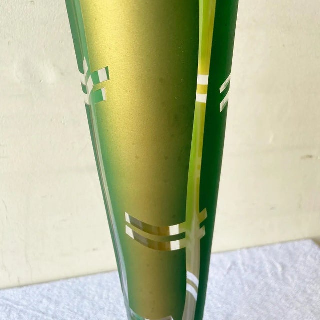 Glass Mid Century Modern Green and Gold Glass Vase For Sale - Image 7 of 9