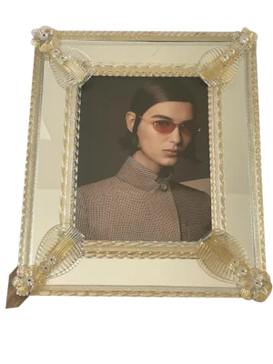 Transparent Photo Frame Mirror in Gold Murano Glass by Simoeng