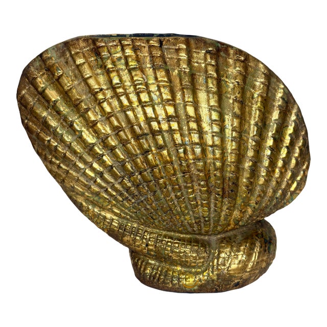 1980s Palm Beach Regency Bespoke Multilayered Gilt Ceramic Shell Vase For Sale