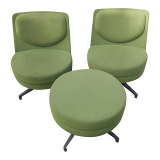 Lime Green Steelcase Coalesse Topo Guest Swivel Lounge Chairs and Matching Ottoman For Sale
