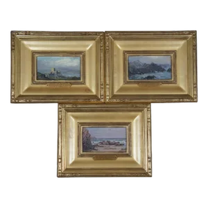 Set of 3 William Richards Oil on Board Seascape Paintings Capri Naples Hartland Point
