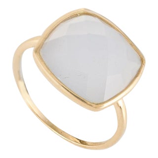 4.28 Ctw Bezel Set Chalcedony Gemstone Rings in 14k Solid Yellow Gold Size 3 For Sale