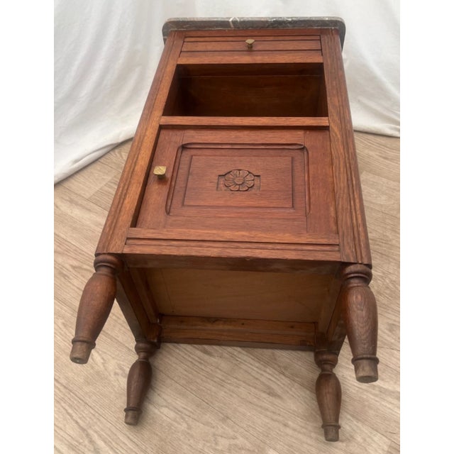 Antique Nightstand Marble Top Interior Commode Cabinet, Drawer and Shelf For Sale - Image 10 of 10