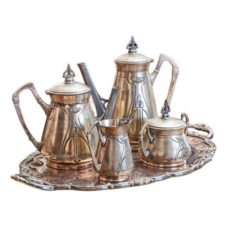 Art Nouveau Tea and Coffee Set with Monogram CM, Set of 5 For Sale