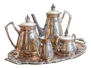 Art Nouveau Tea and Coffee Set with Monogram CM, Set of 5