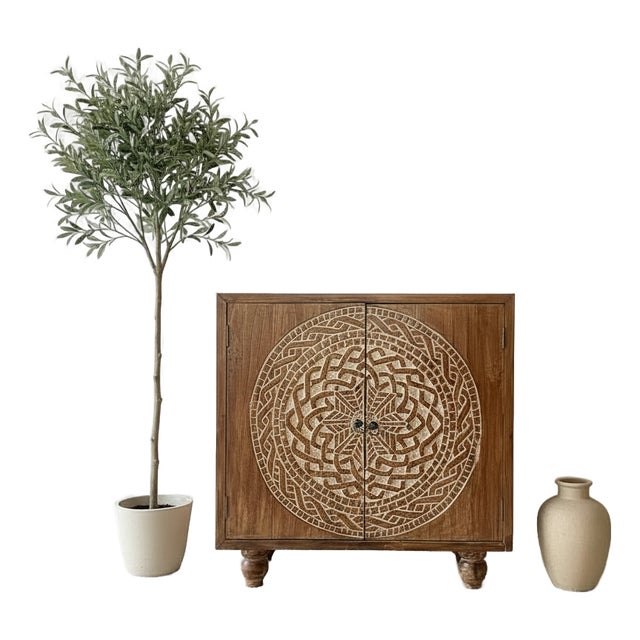 Hand-Carved Solid Teak Mandala Cabinet — Sculptural Statement Storage From Bali For Sale